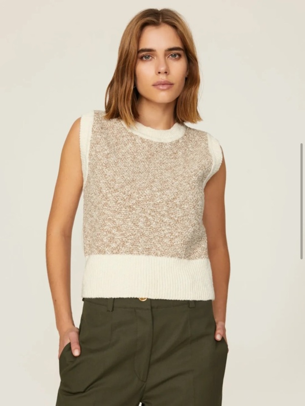 Veronica Beard Sorkin Vest Tank Cream and Taupe Marled Knit Size X-Large